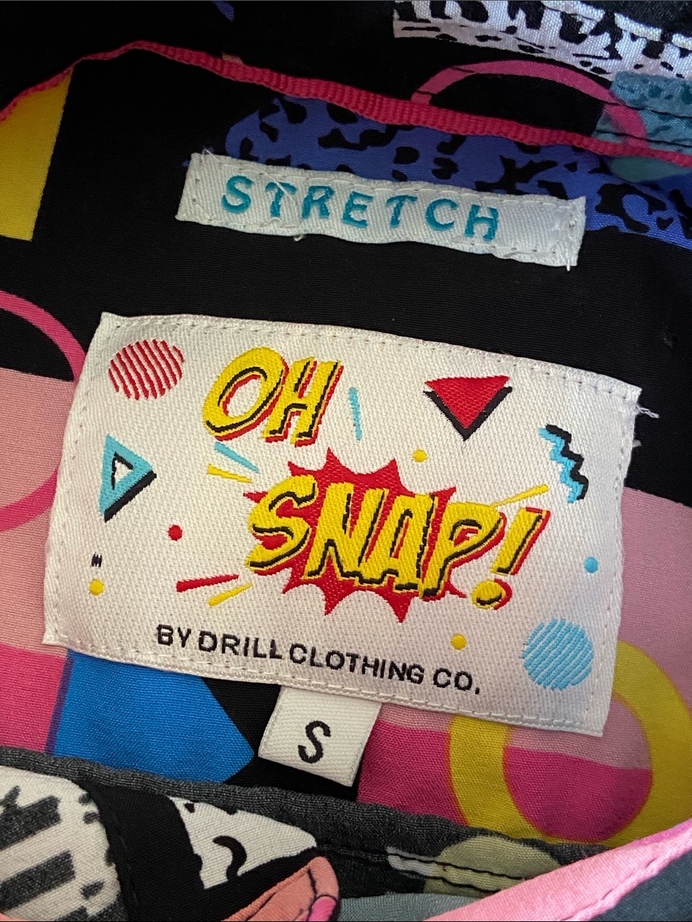 Drill Clothing Company Oh Snap Stretch Retro Geometric Button Down Shirt Small - Picture 6 of 10